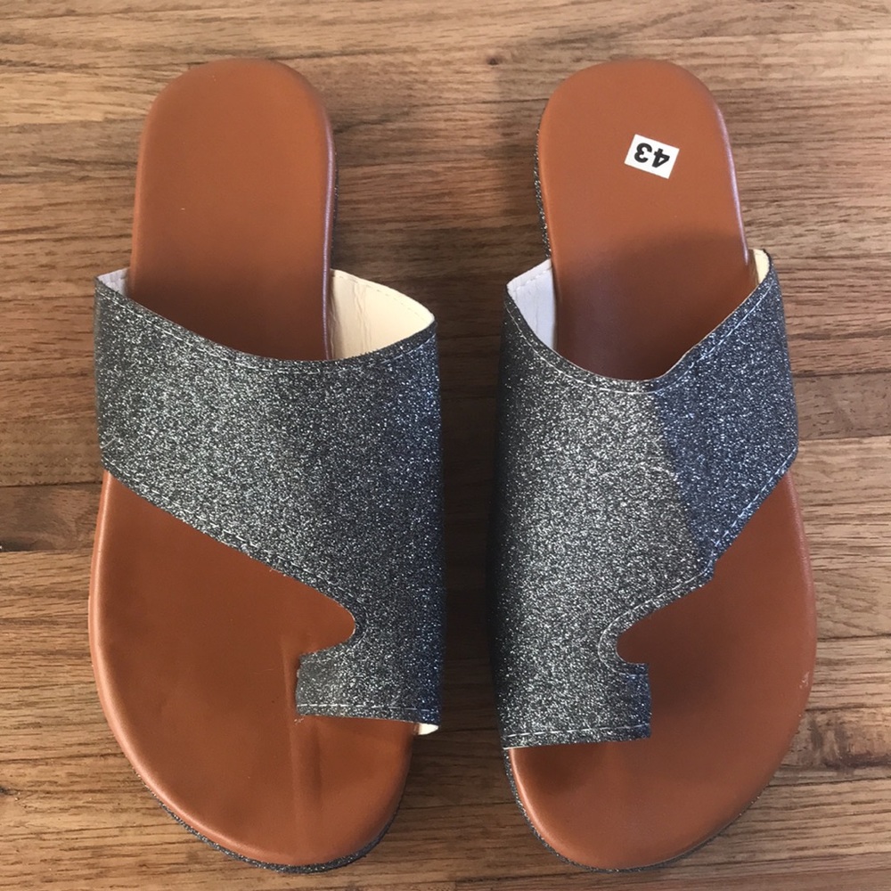Gray Sparkly Slides With A Waffle Bottom So Cute! - image 5